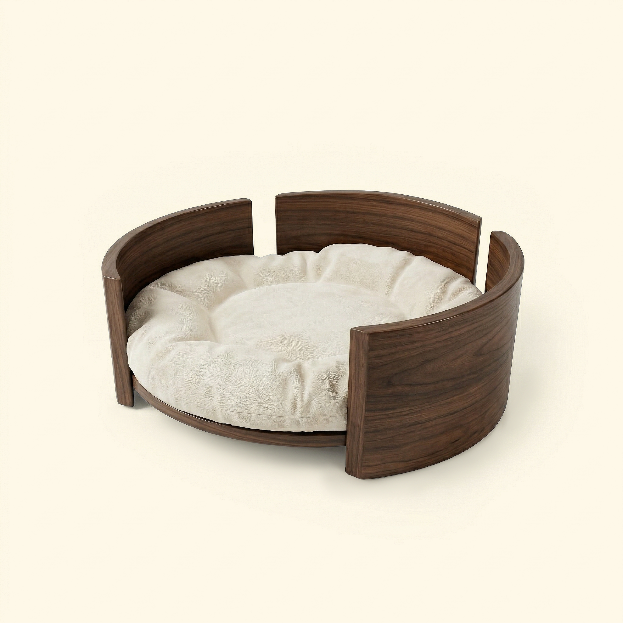 Cama Redonda de Madera de Fresno Maciza para Mascotas