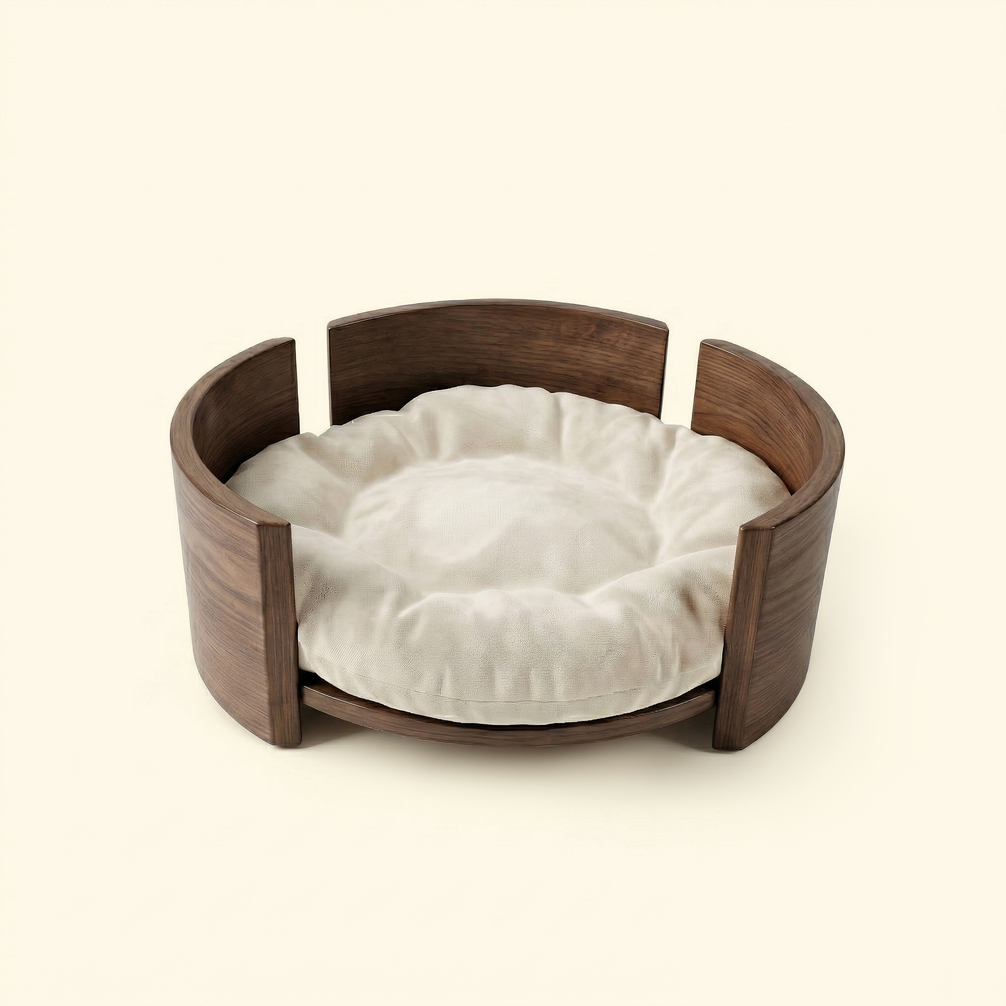 Cama Redonda de Madera de Fresno Maciza para Mascotas