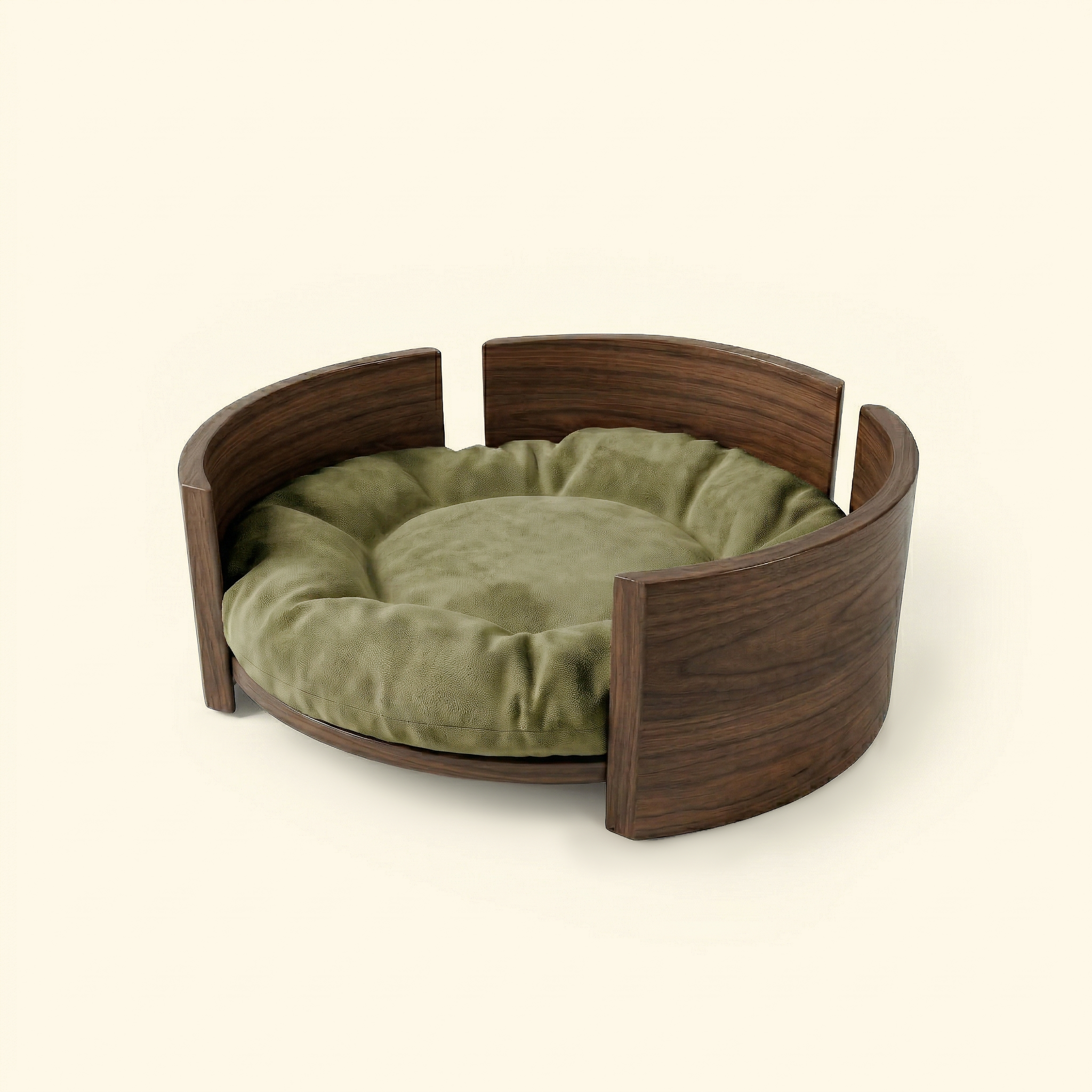 Cama Redonda de Madera de Fresno Maciza para Mascotas