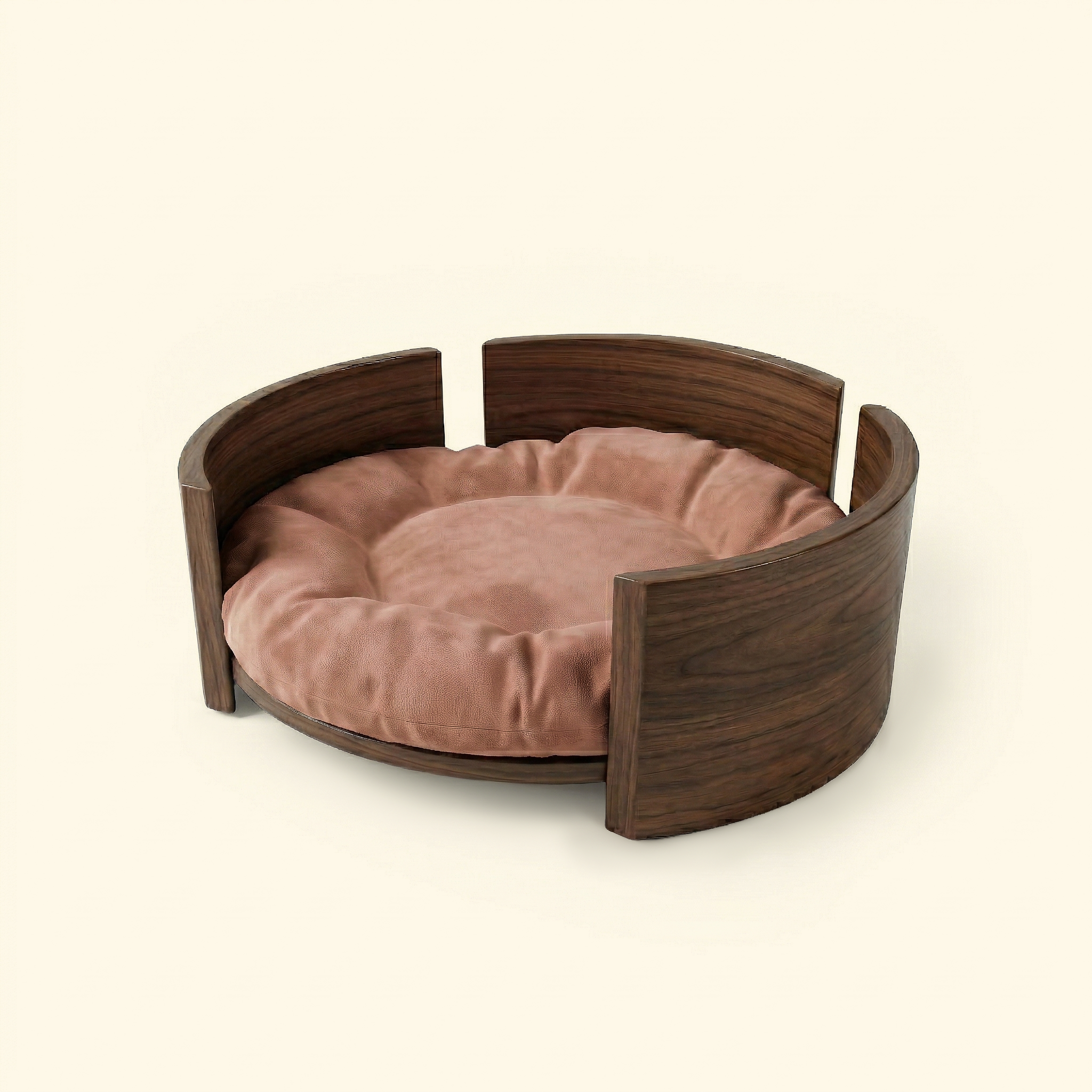 Cama Redonda de Madera de Fresno Maciza para Mascotas