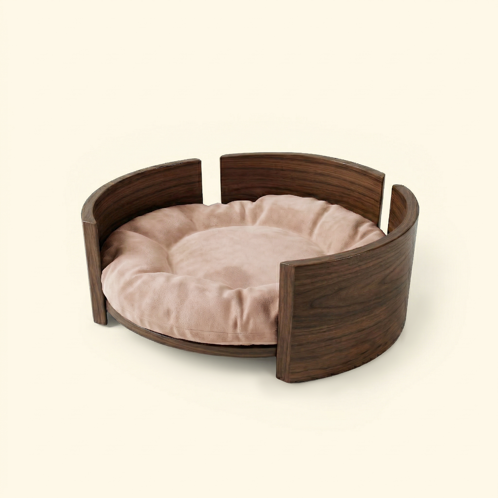 Cama Redonda de Madera de Fresno Maciza para Mascotas