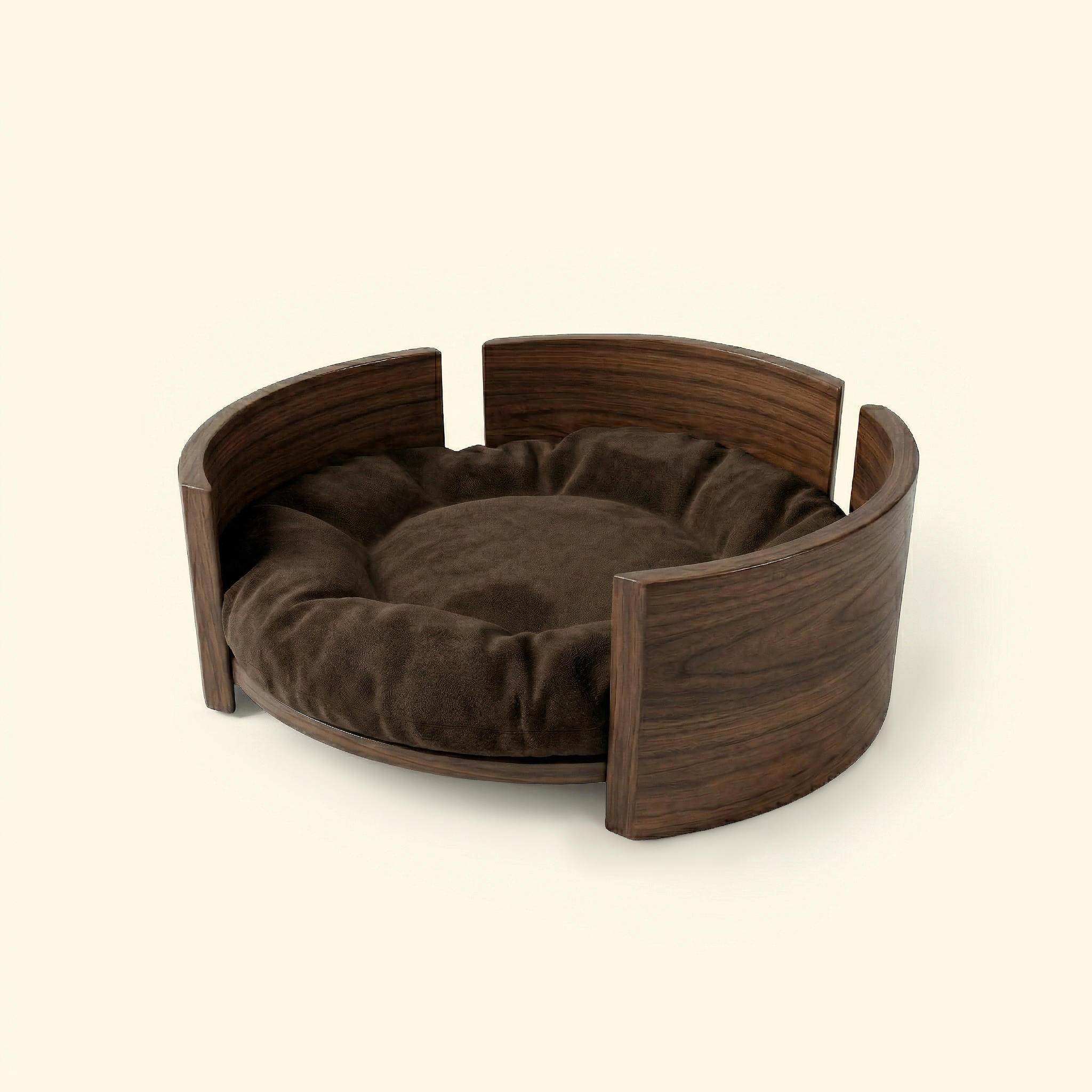 Cama Redonda de Madera de Fresno Maciza para Mascotas