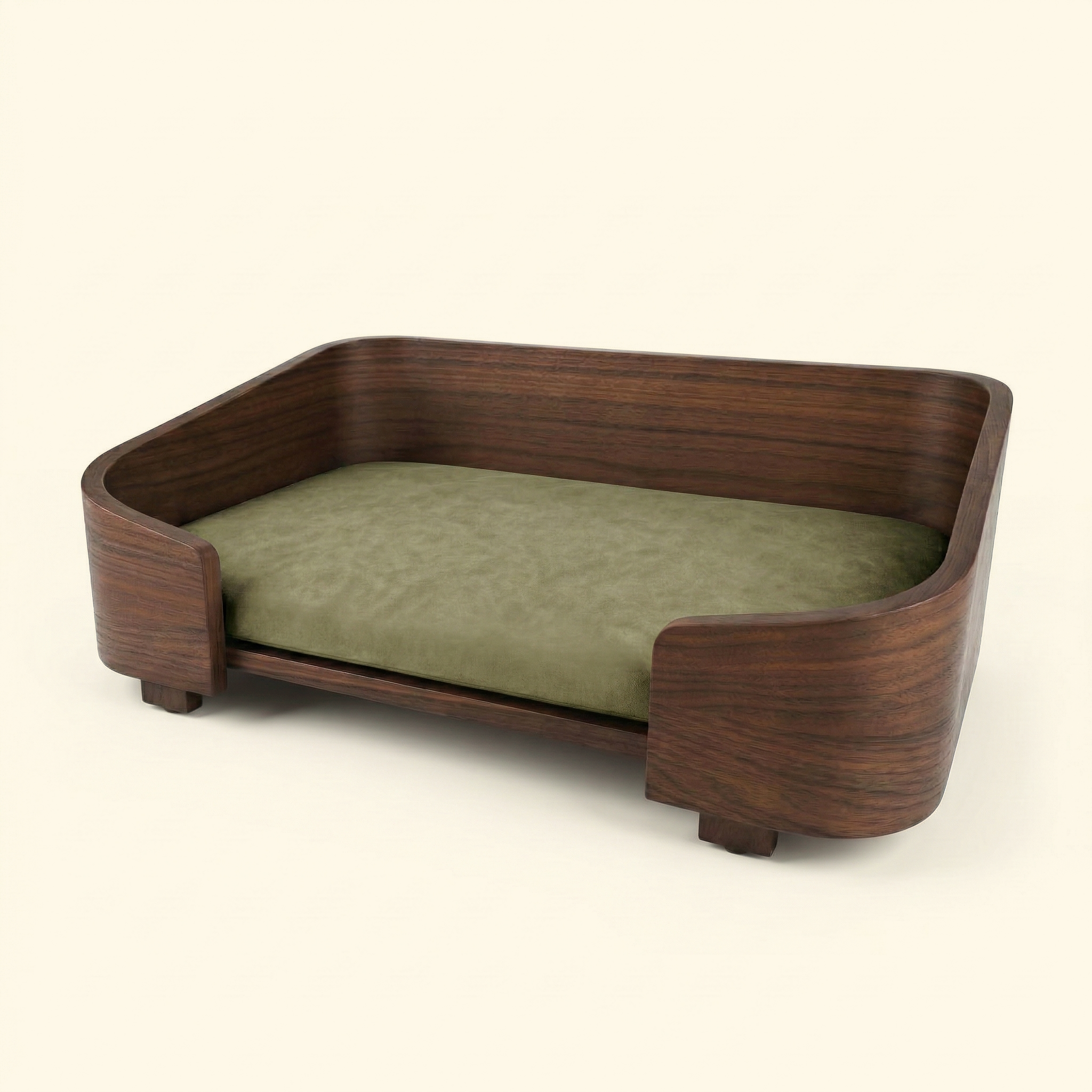 Cama cuadrada de nogal macizo para mascotas