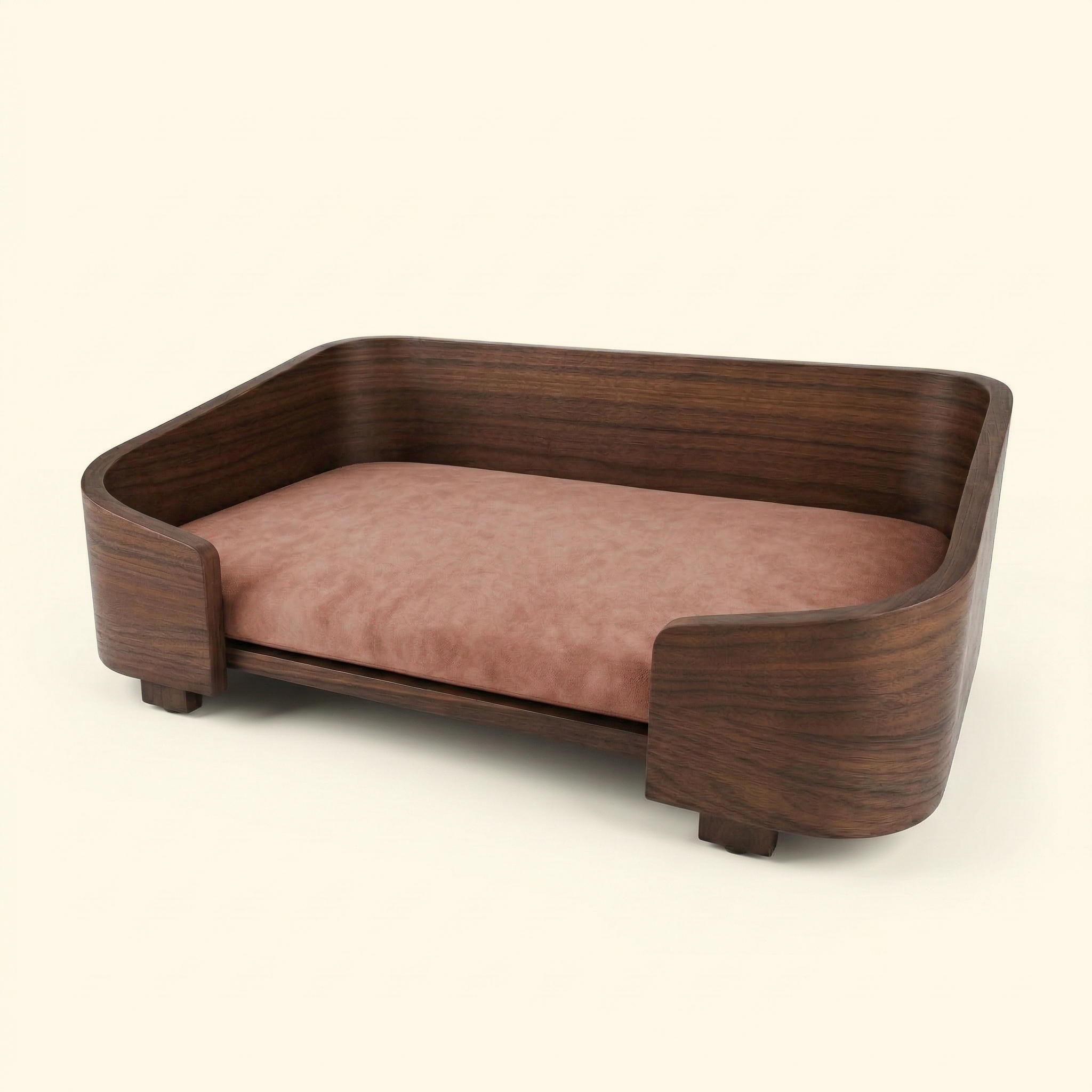 Cama cuadrada de nogal macizo para mascotas