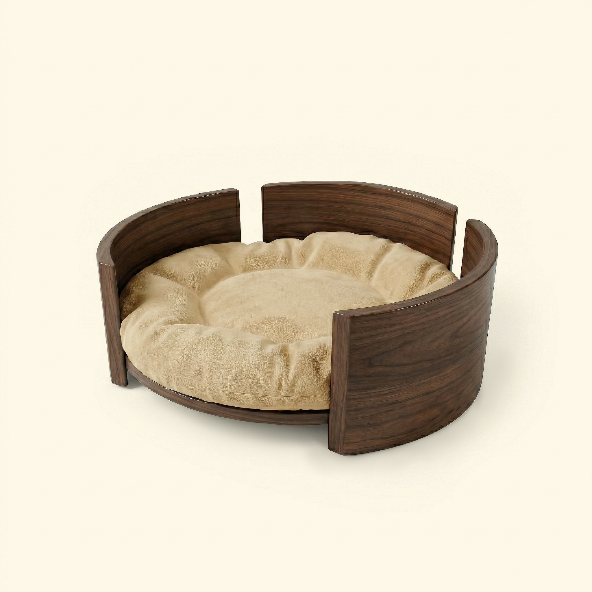 Cama Redonda de Madera de Fresno Maciza para Mascotas