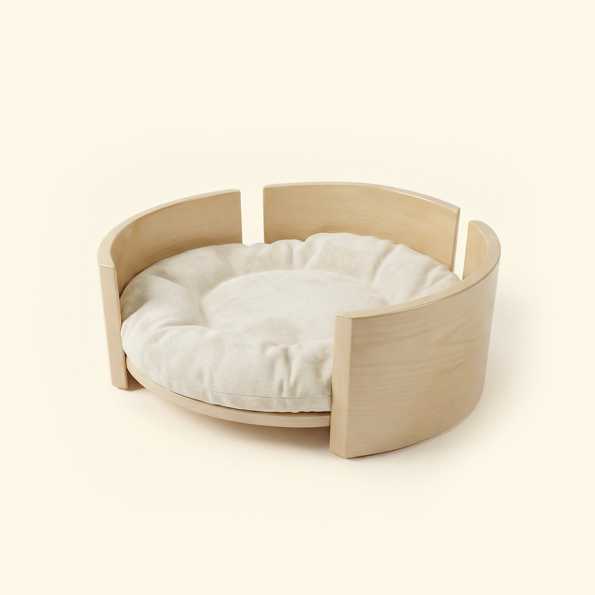 Cama Redonda de Madera de Fresno Maciza para Mascotas