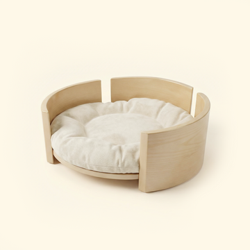 Cama Redonda de Madera de Fresno Maciza para Mascotas