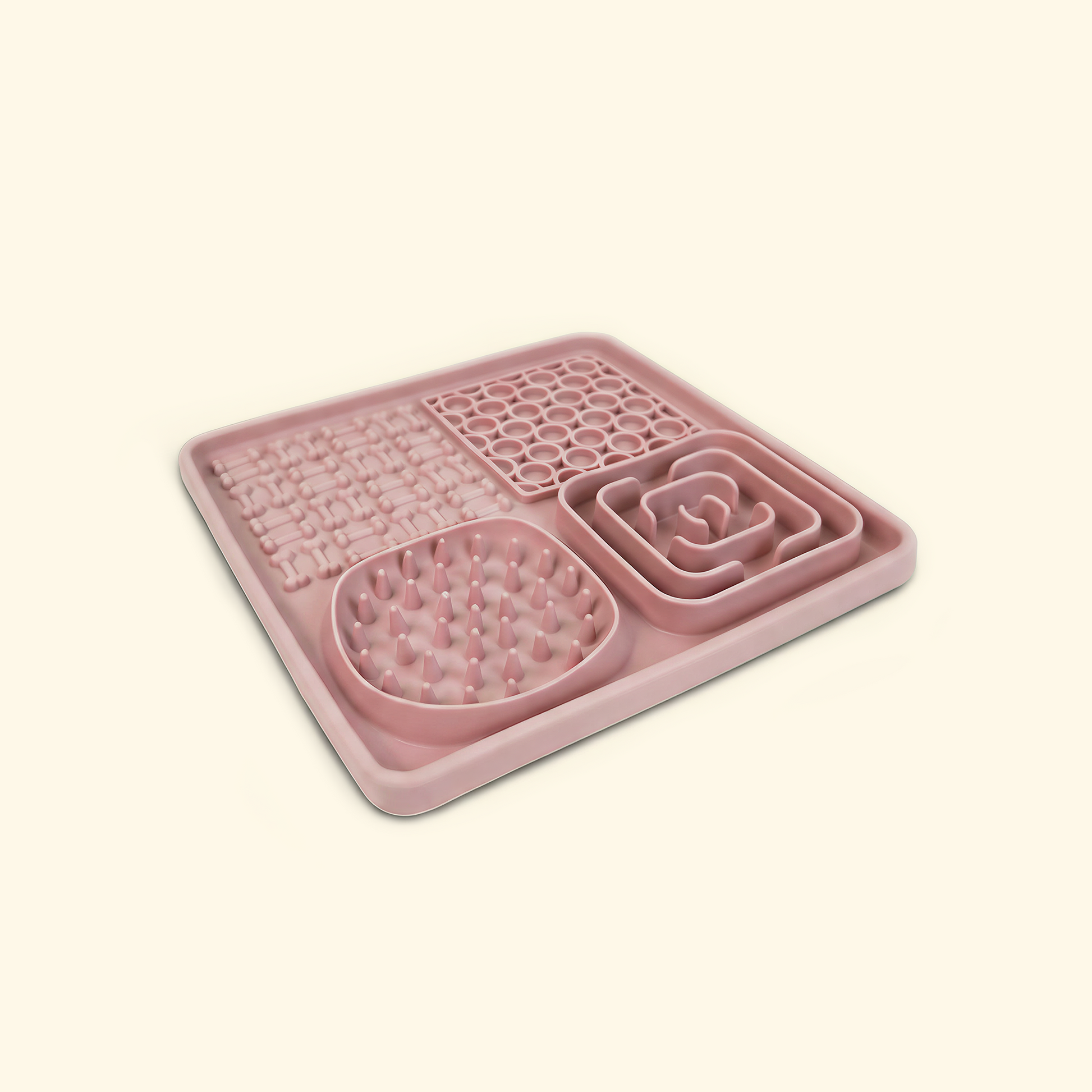 Square pet lick mat with textured slow-feed zones