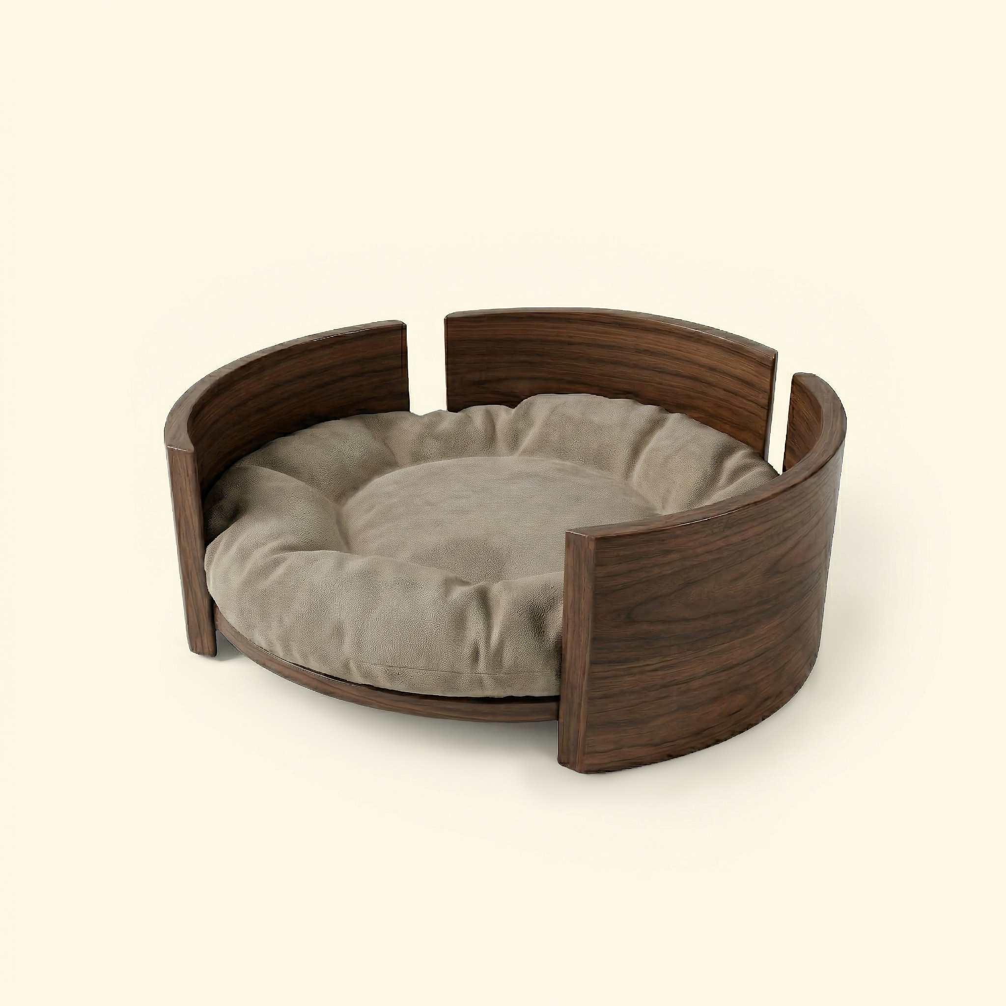 Cama Redonda de Madera de Fresno Maciza para Mascotas