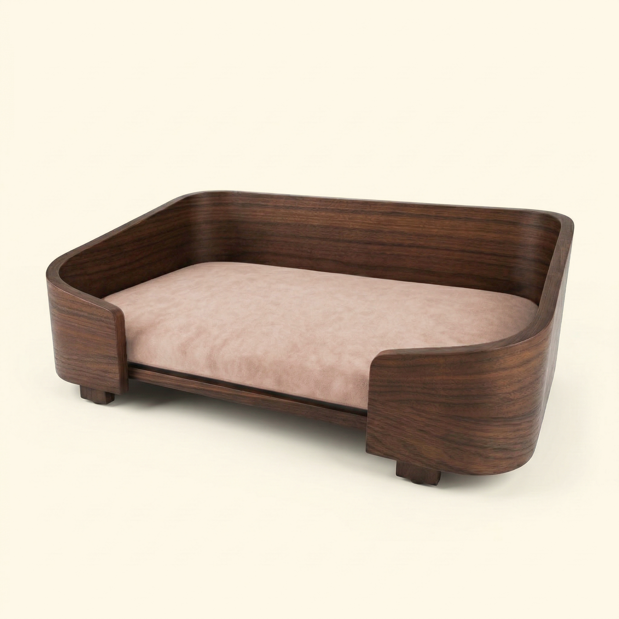 Cama cuadrada de nogal macizo para mascotas