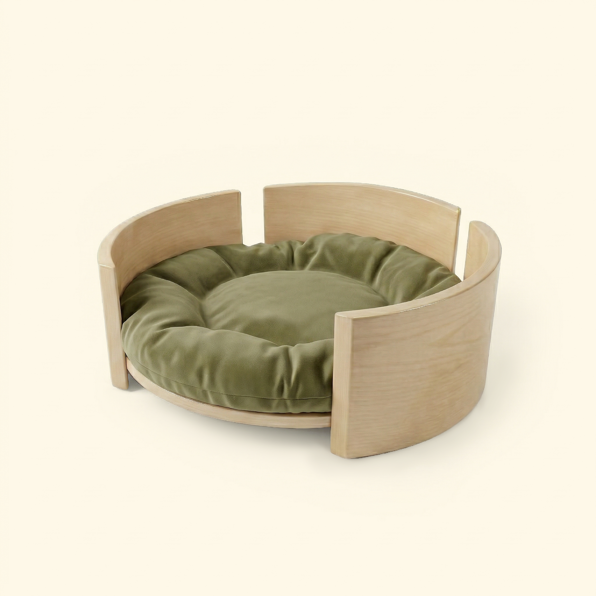 Cama Redonda de Madera de Fresno Maciza para Mascotas