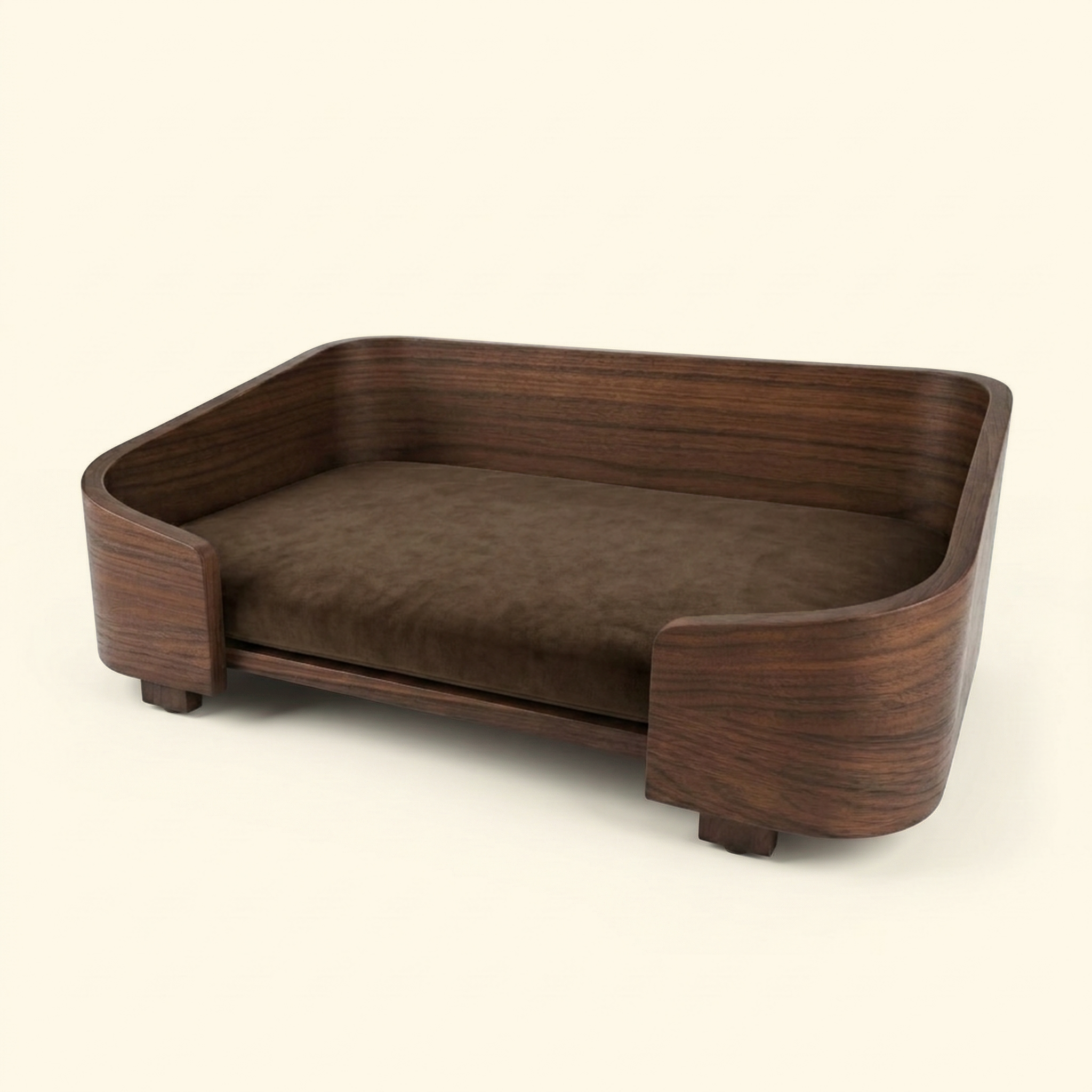 Cama cuadrada de nogal macizo para mascotas