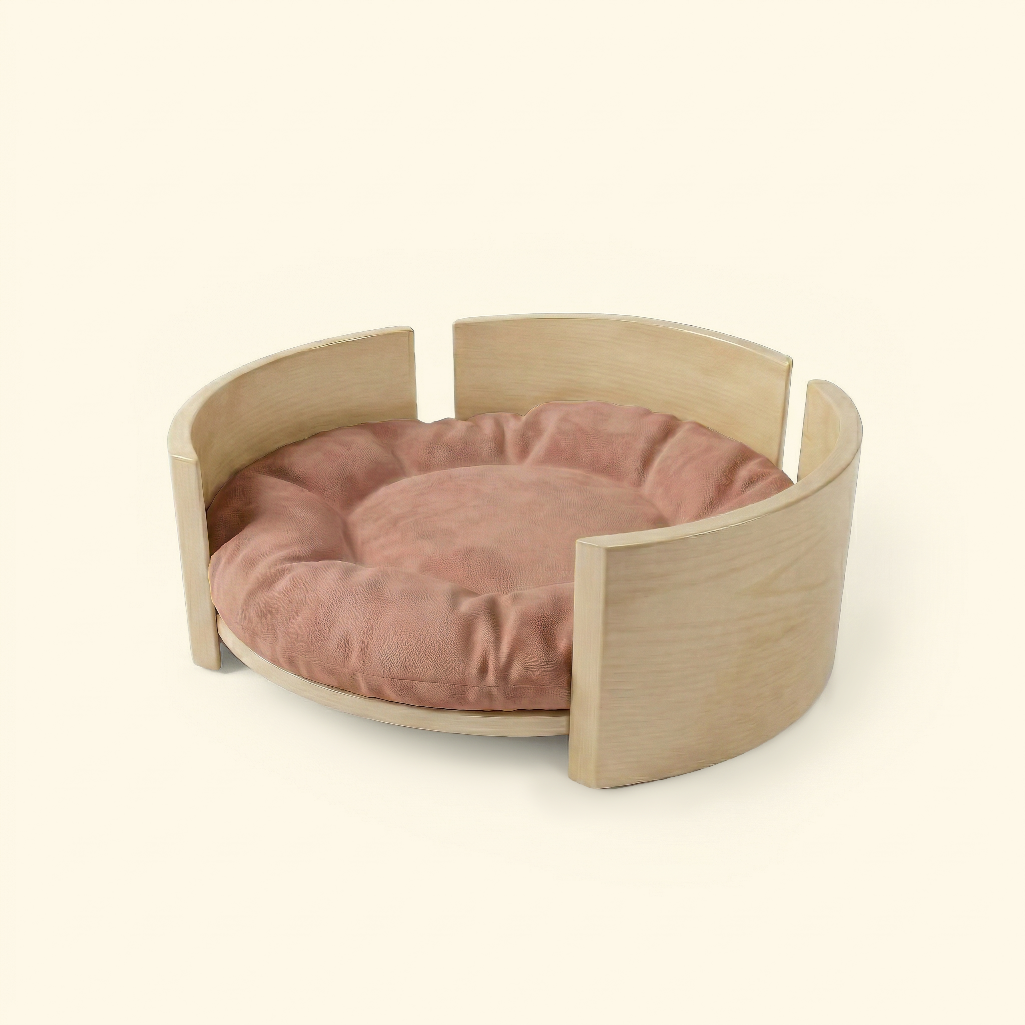 Cama Redonda de Madera de Fresno Maciza para Mascotas
