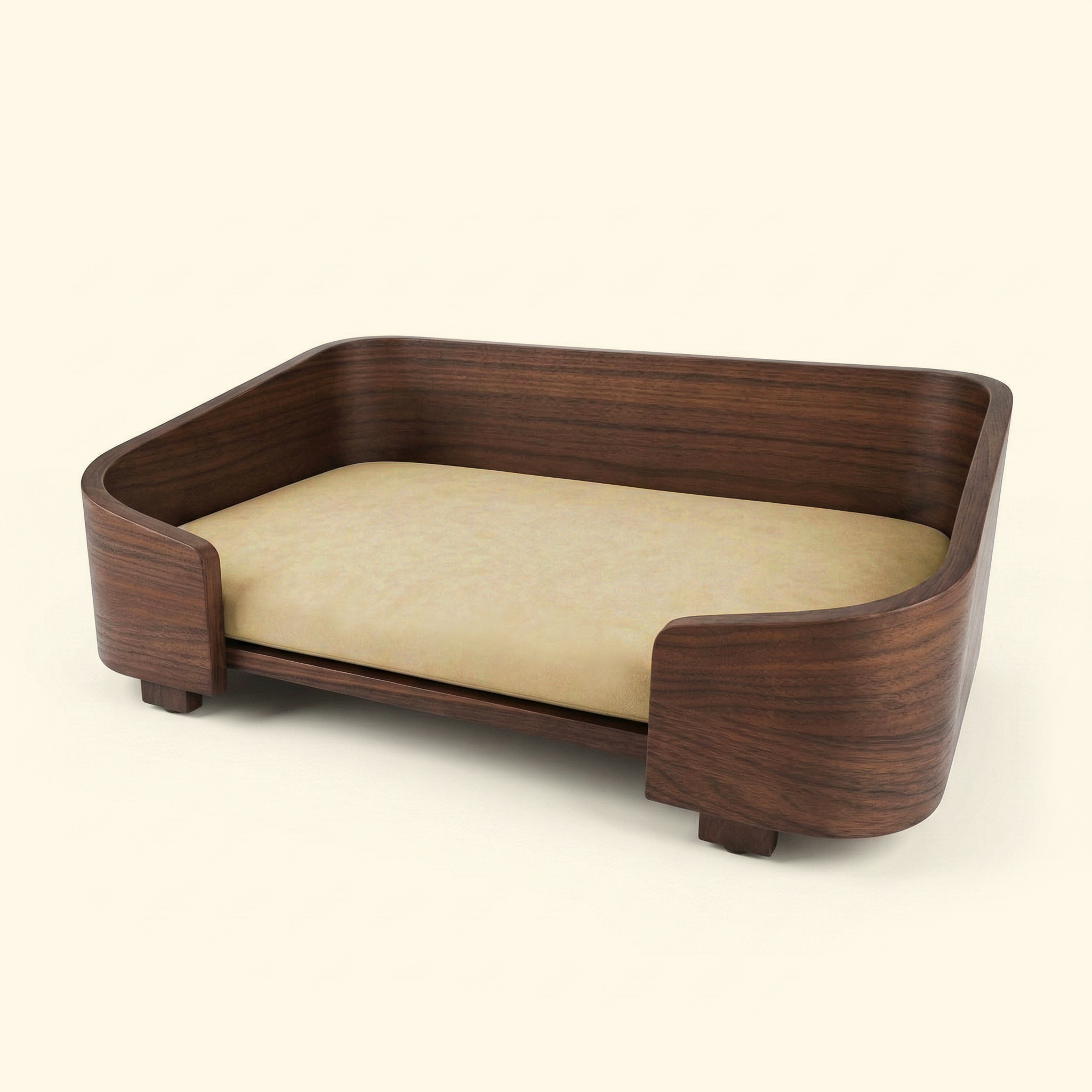 Cama cuadrada de nogal macizo para mascotas