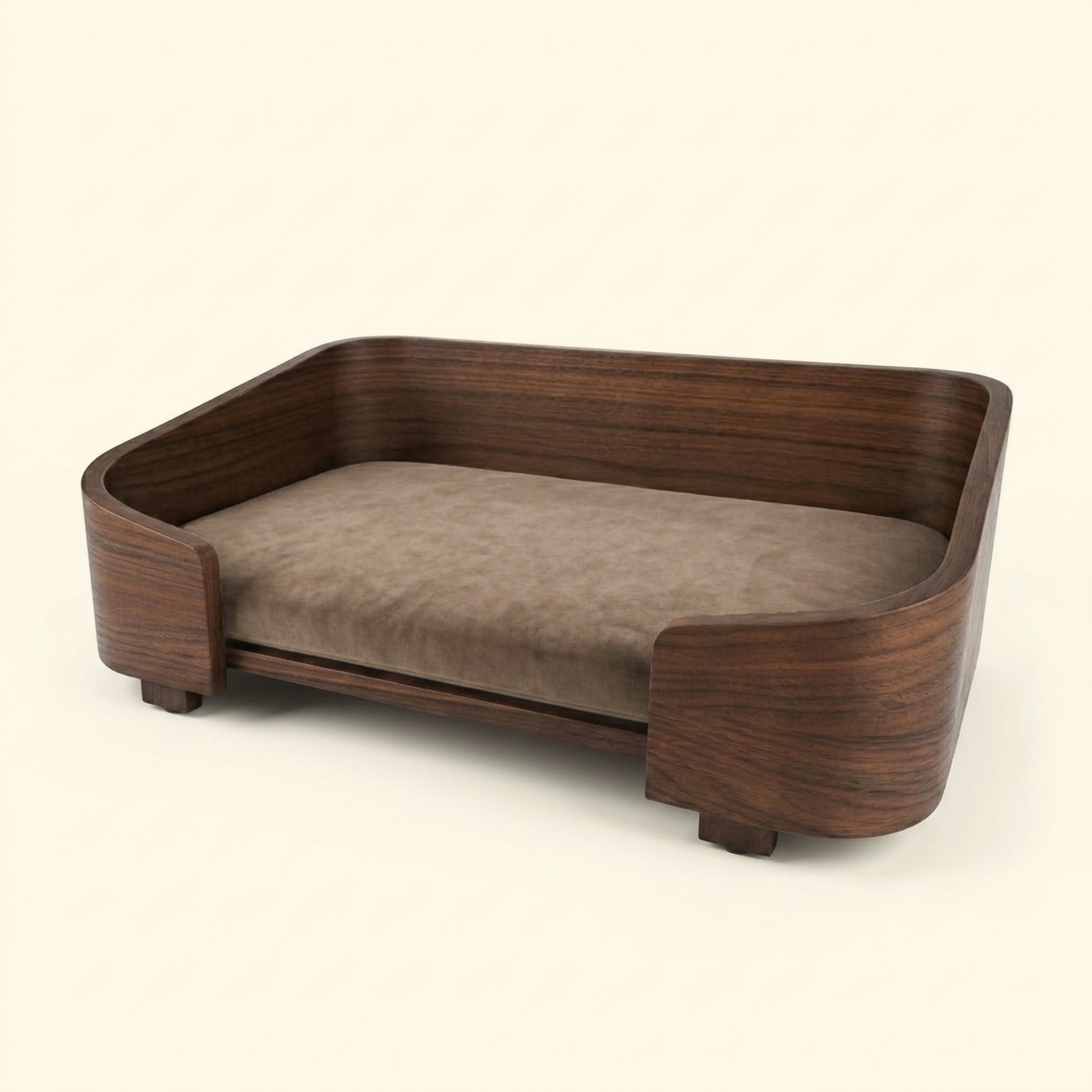 Cama cuadrada de nogal macizo para mascotas