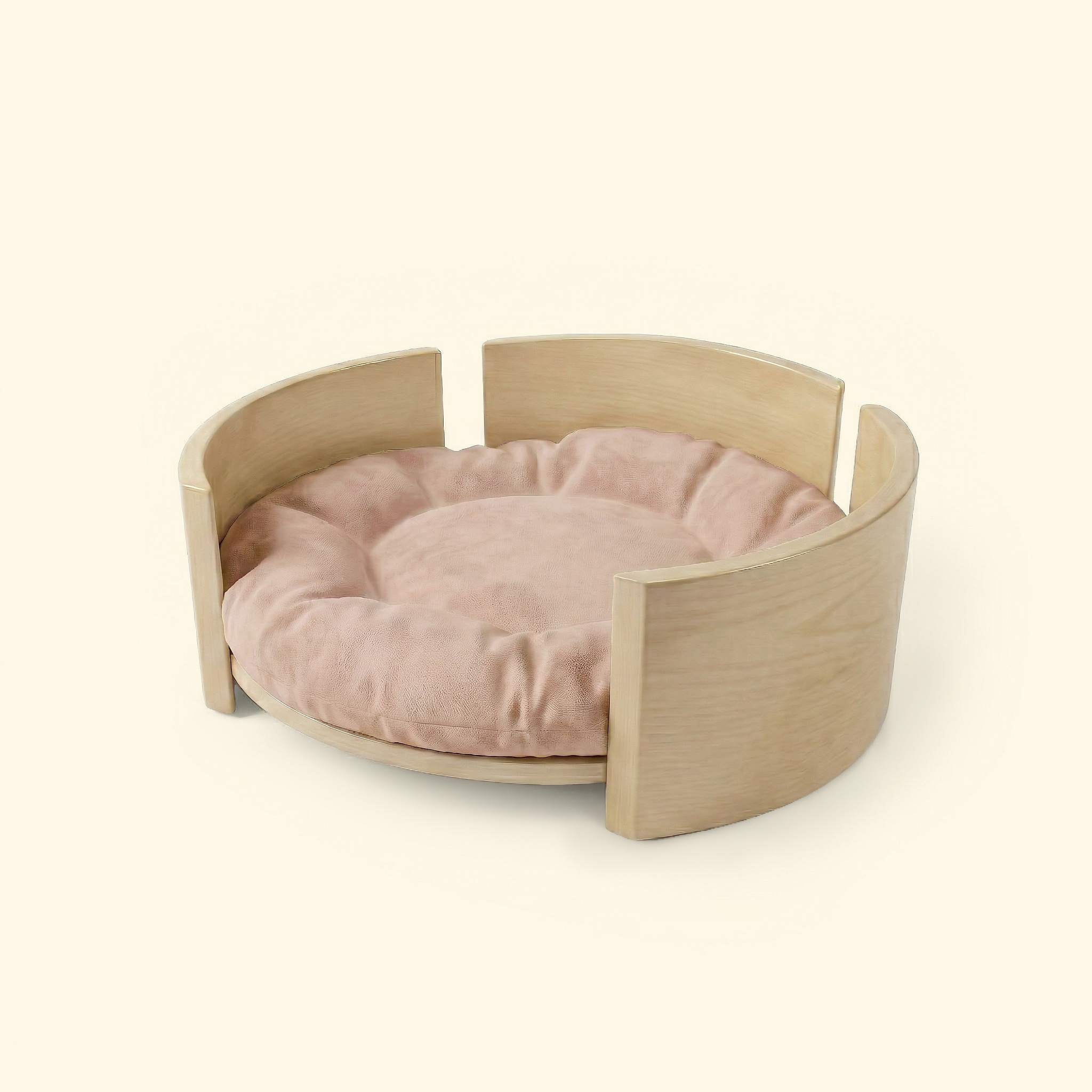 Cama Redonda de Madera de Fresno Maciza para Mascotas