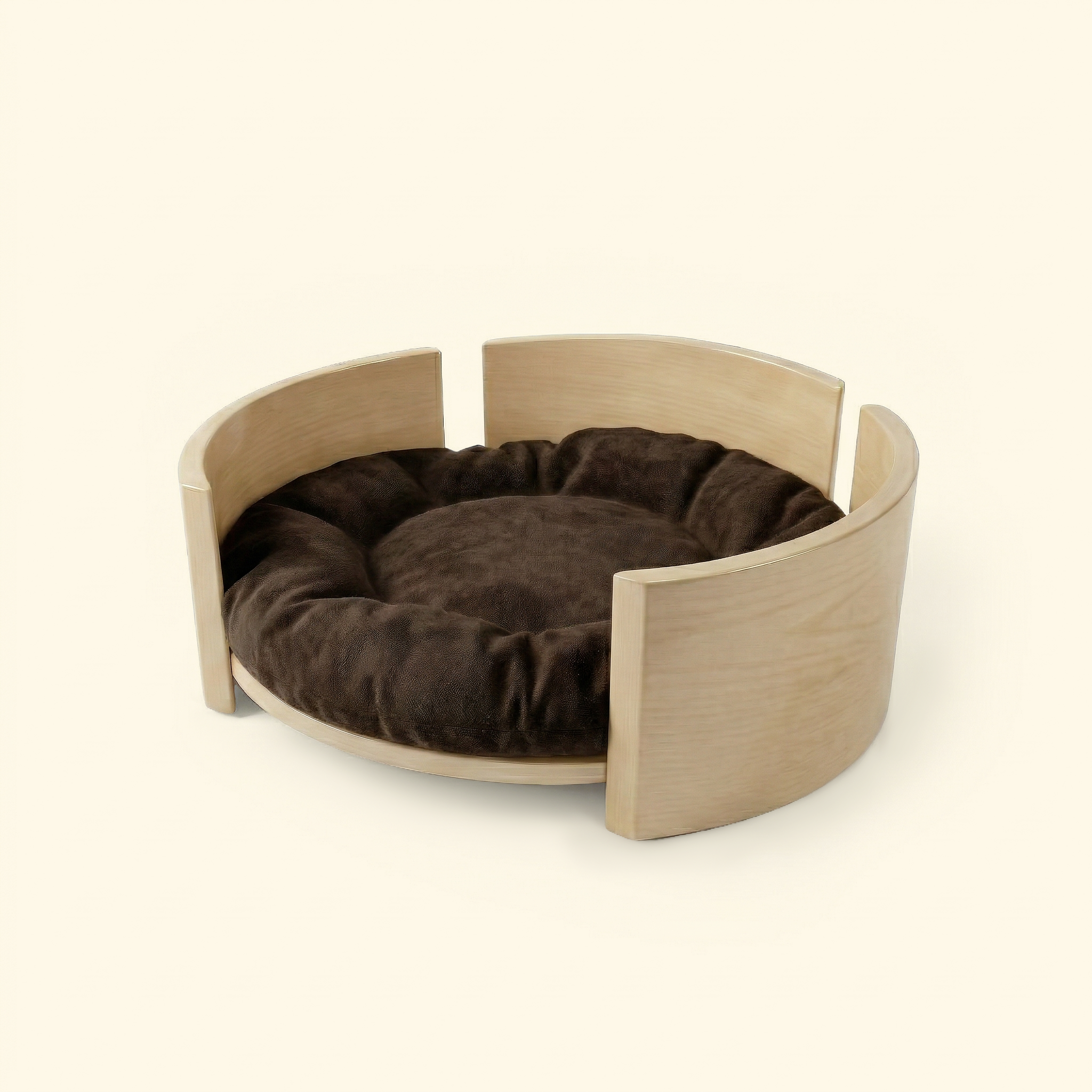 Cama Redonda de Madera de Fresno Maciza para Mascotas