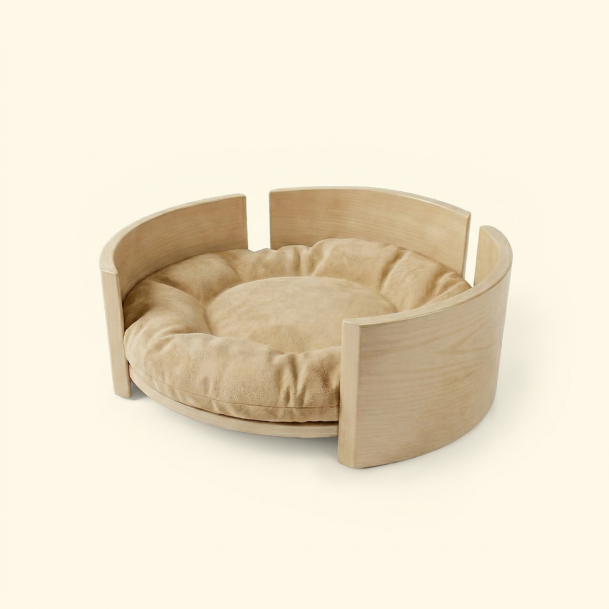 Cama Redonda de Madera de Fresno Maciza para Mascotas