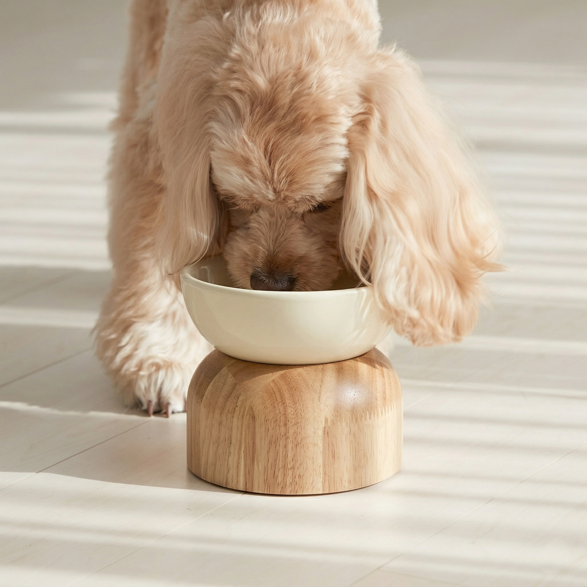 Wooden Elevated Ceramic Bowl