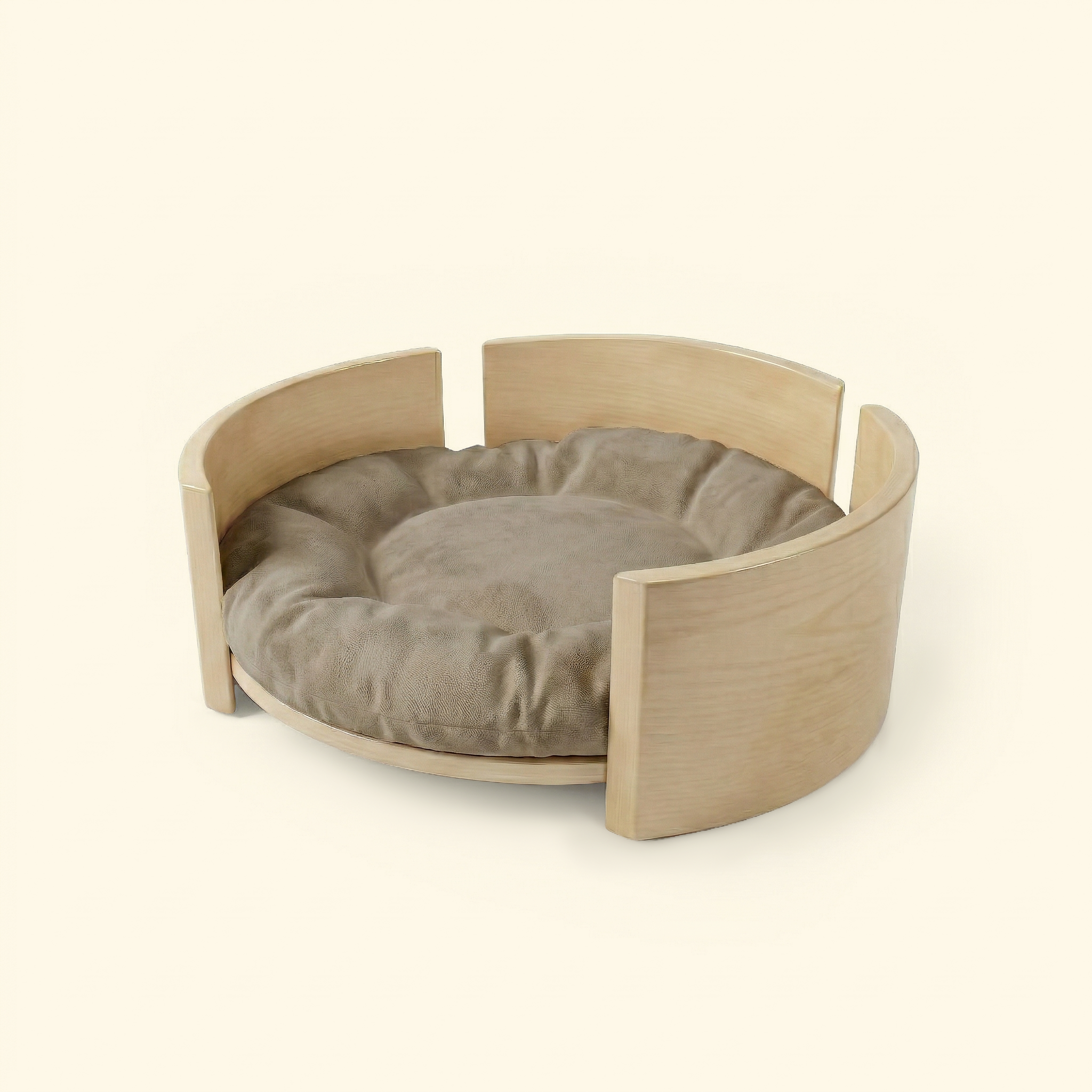 Cama Redonda de Madera de Fresno Maciza para Mascotas