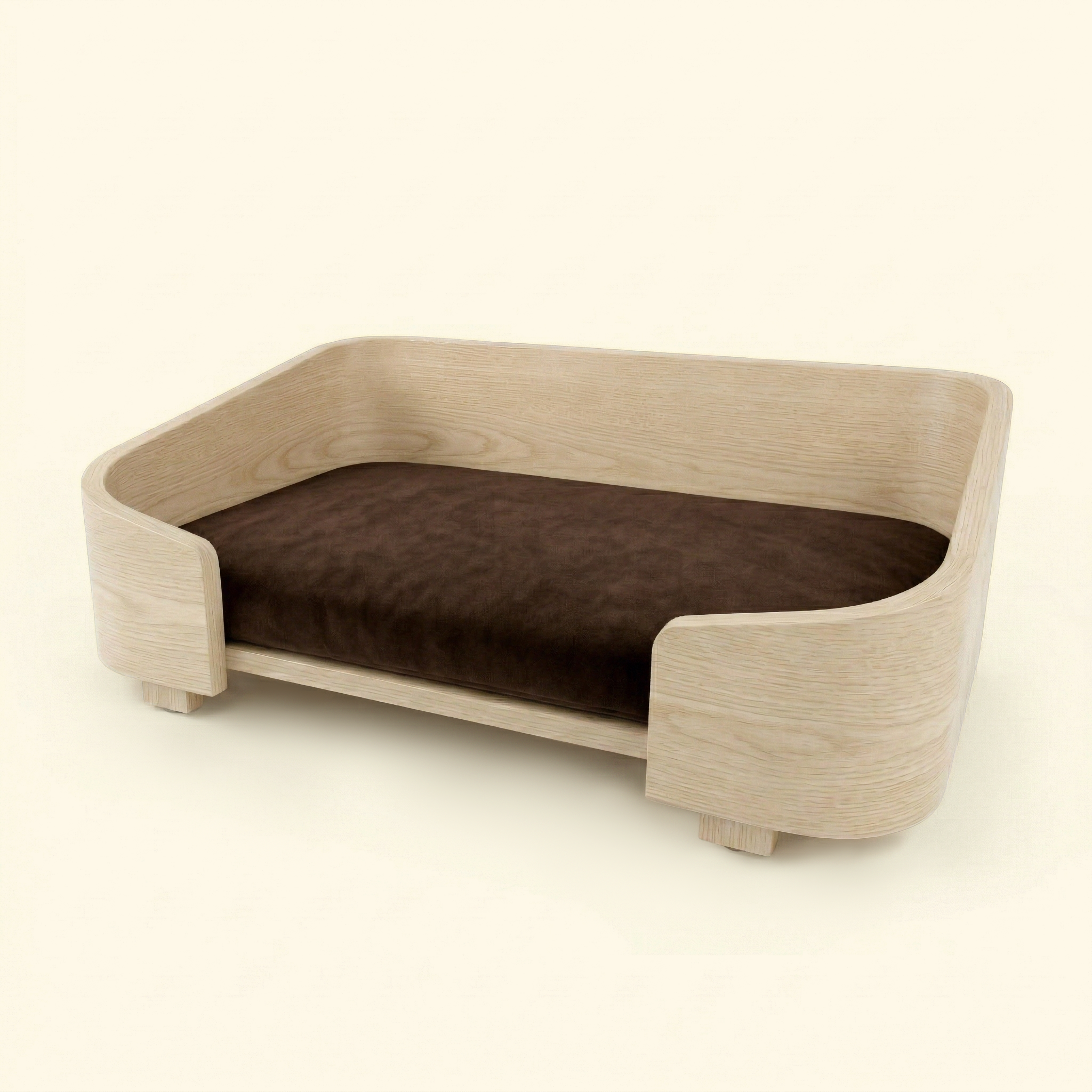 Cama cuadrada de nogal macizo para mascotas
