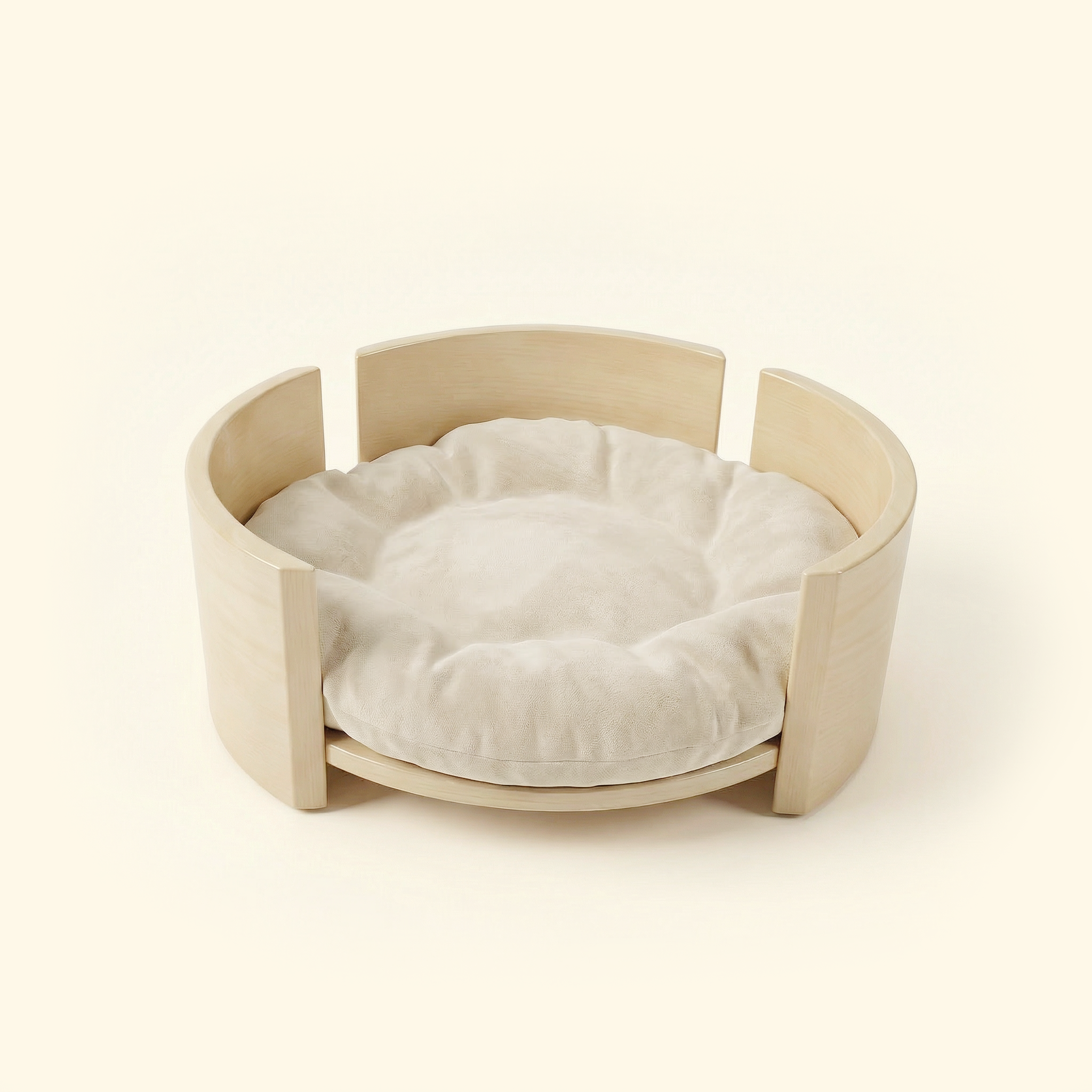 Cama Redonda de Madera de Fresno Maciza para Mascotas