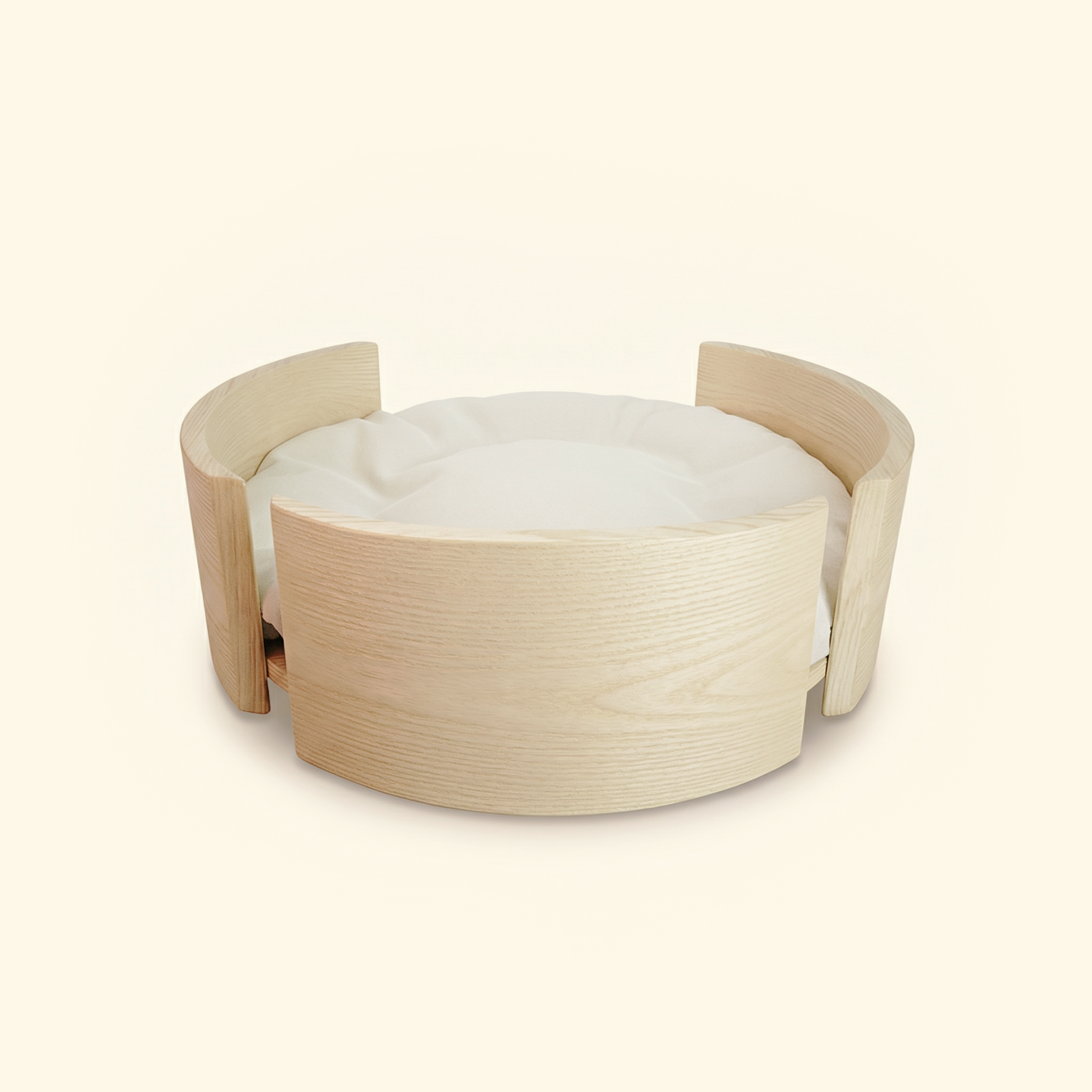 Cama Redonda de Madera de Fresno Maciza para Mascotas