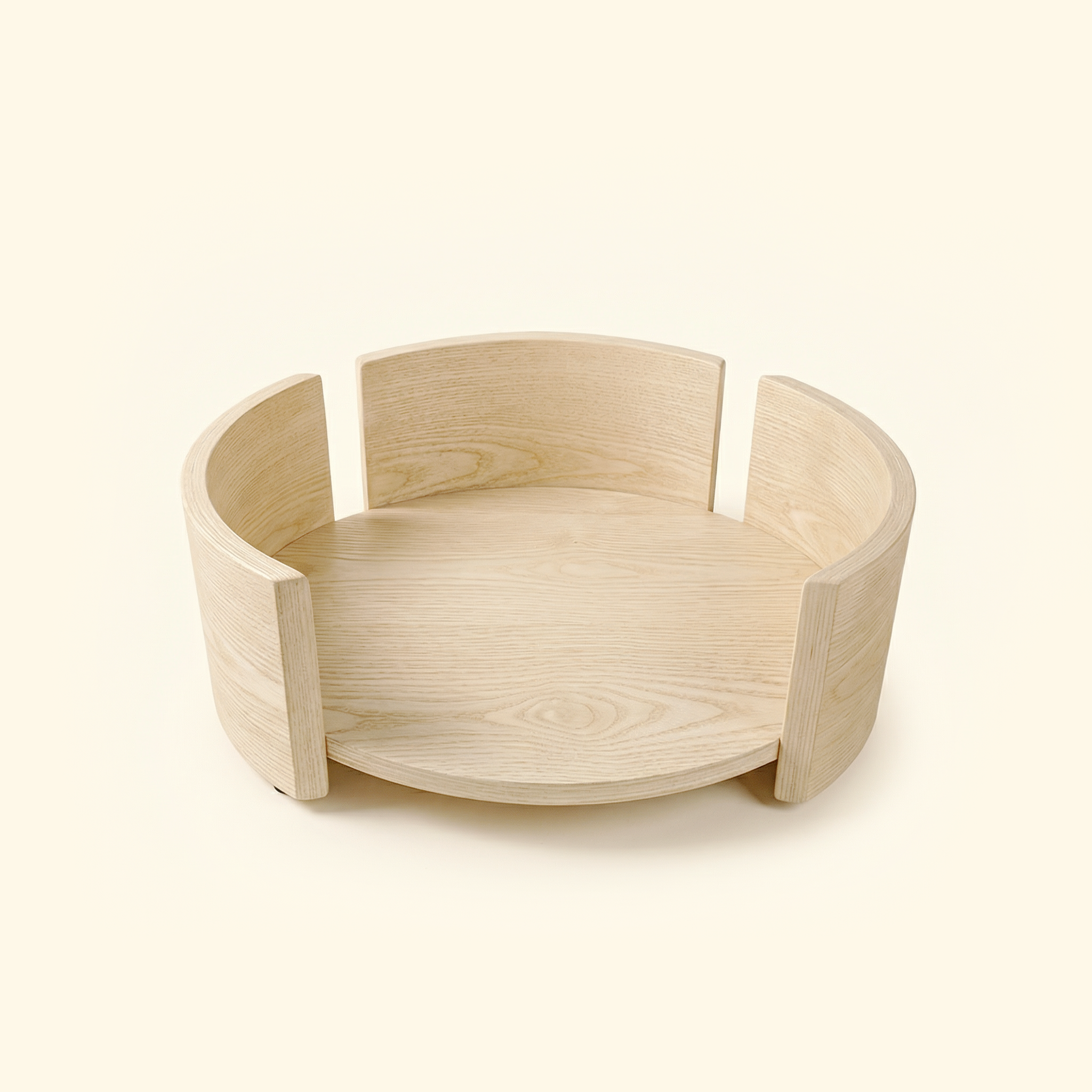 Cama Redonda de Madera de Fresno Maciza para Mascotas