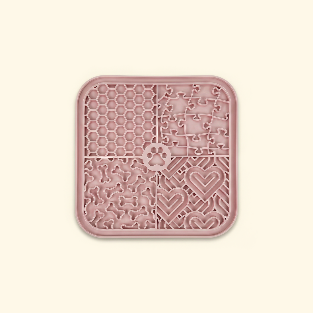 Square pet lick mat with textured slow-feed zones