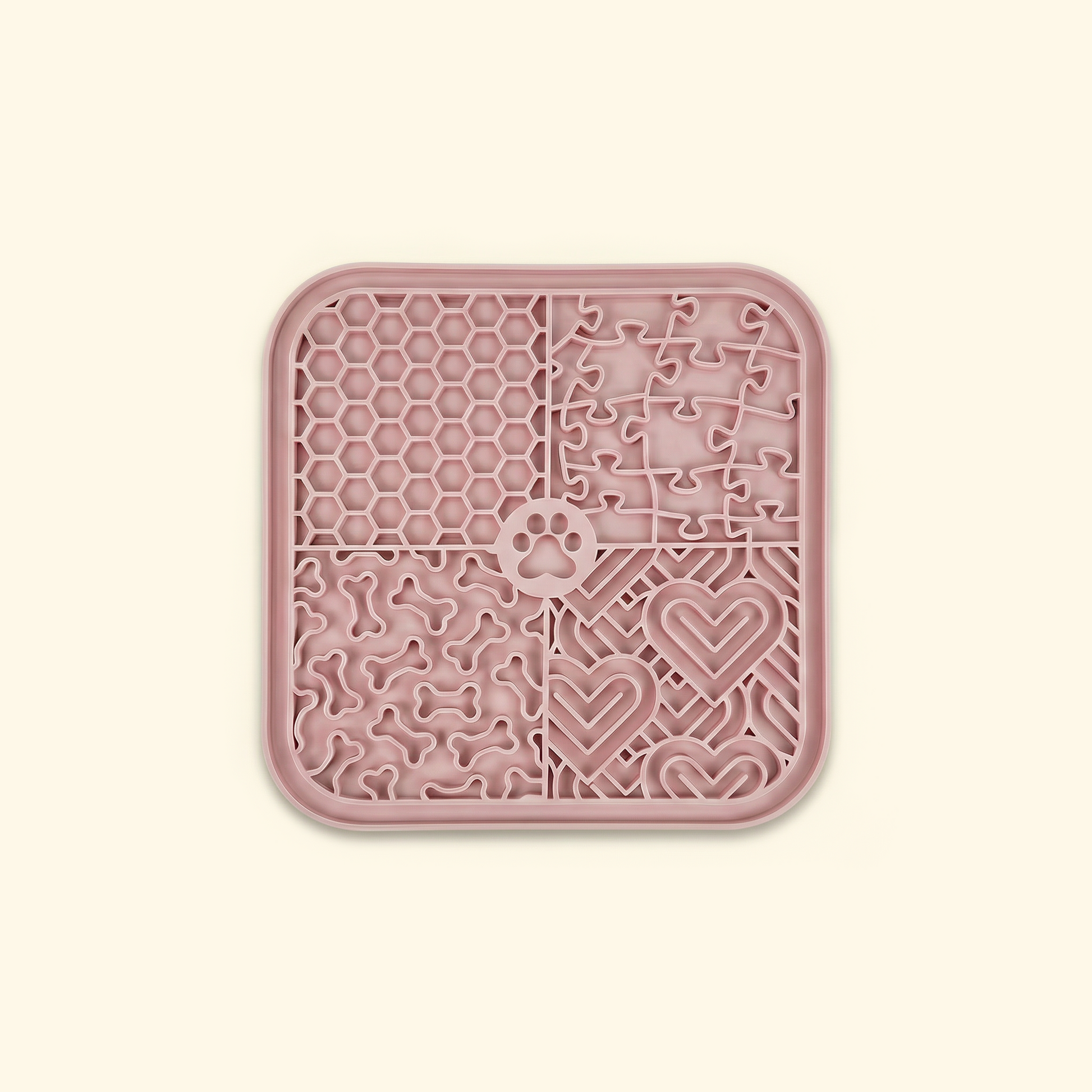 Square pet lick mat with textured slow-feed zones