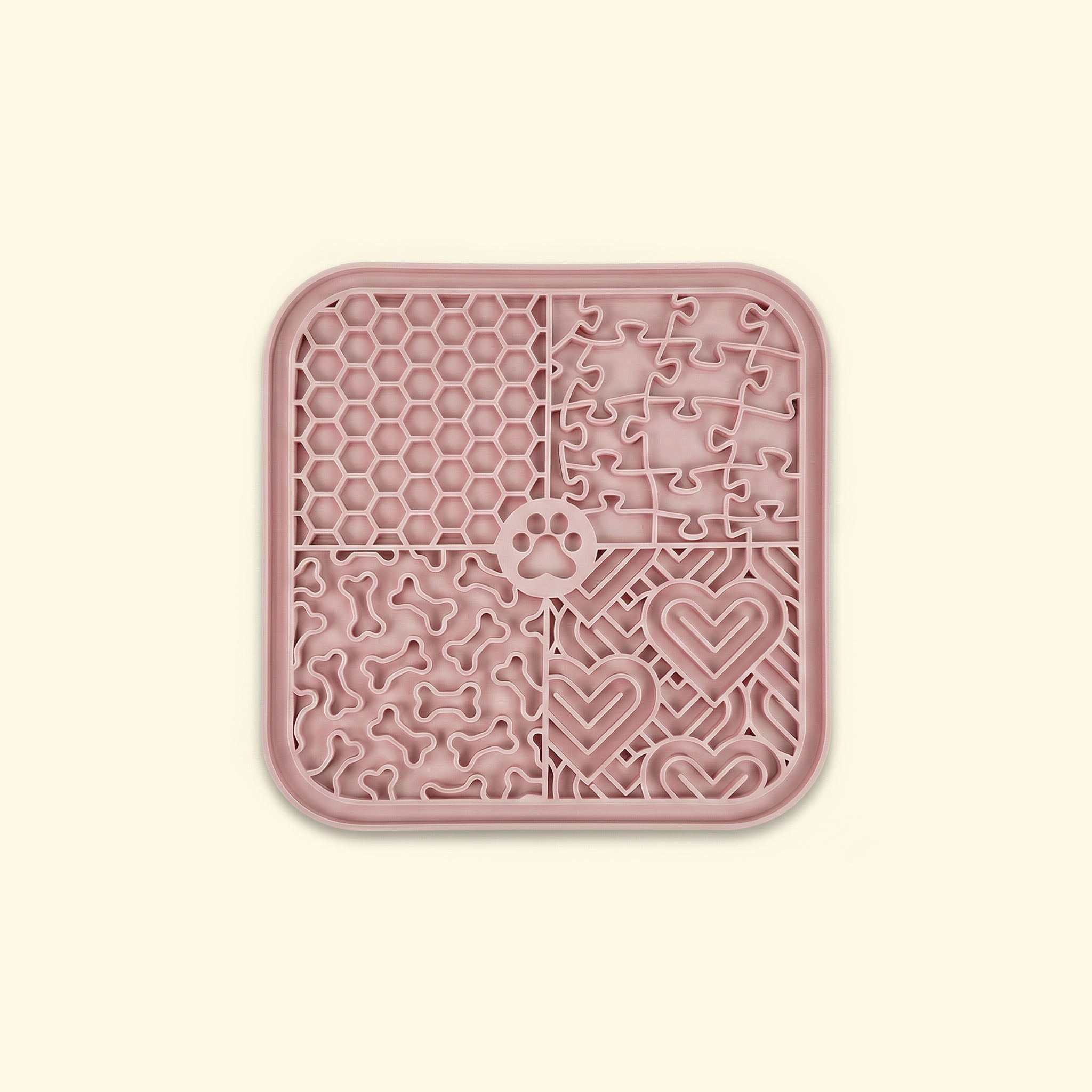 Square pet lick mat with textured slow-feed zones