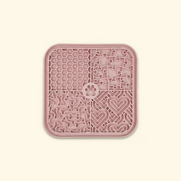 Square pet lick mat with textured slow-feed zones
