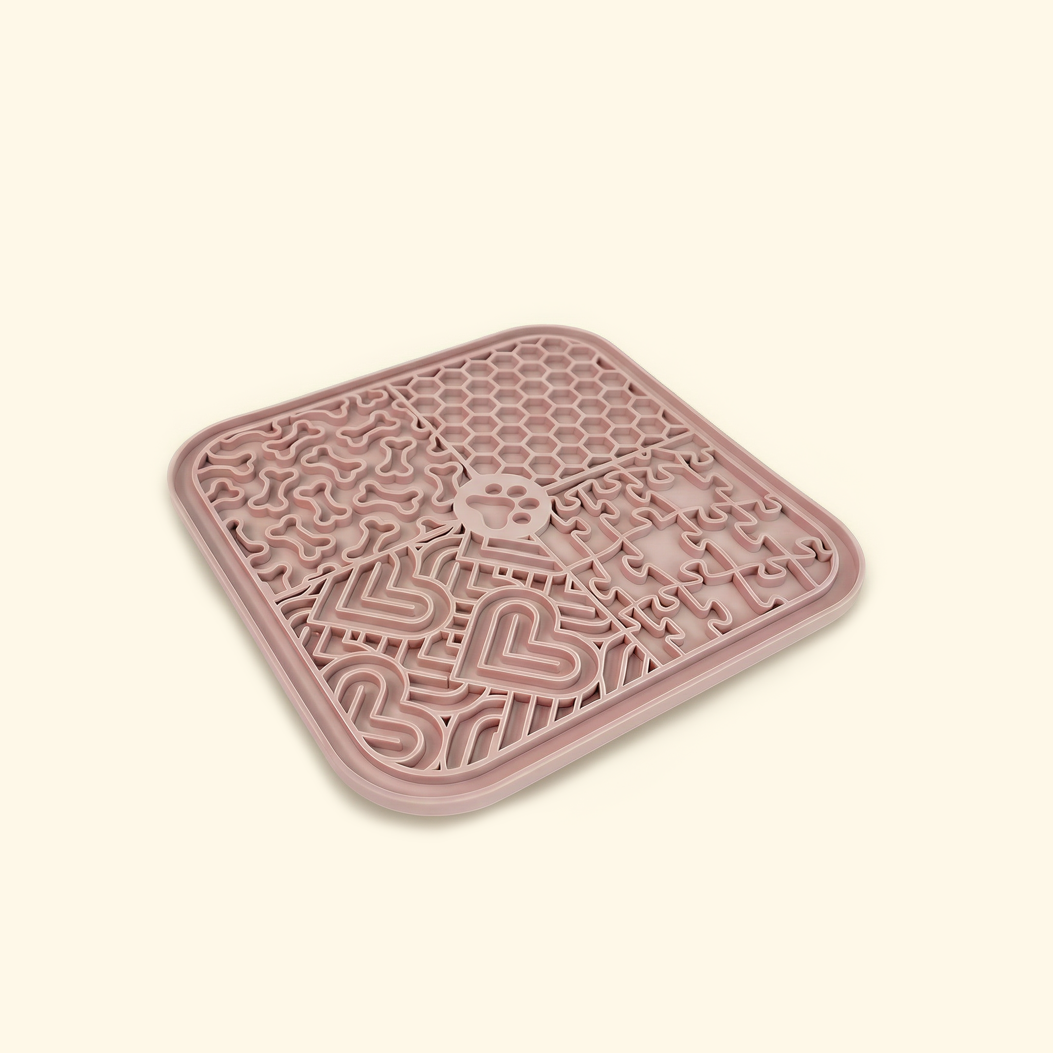 Square multi-shape lick and slow-feed mat with strong suction base