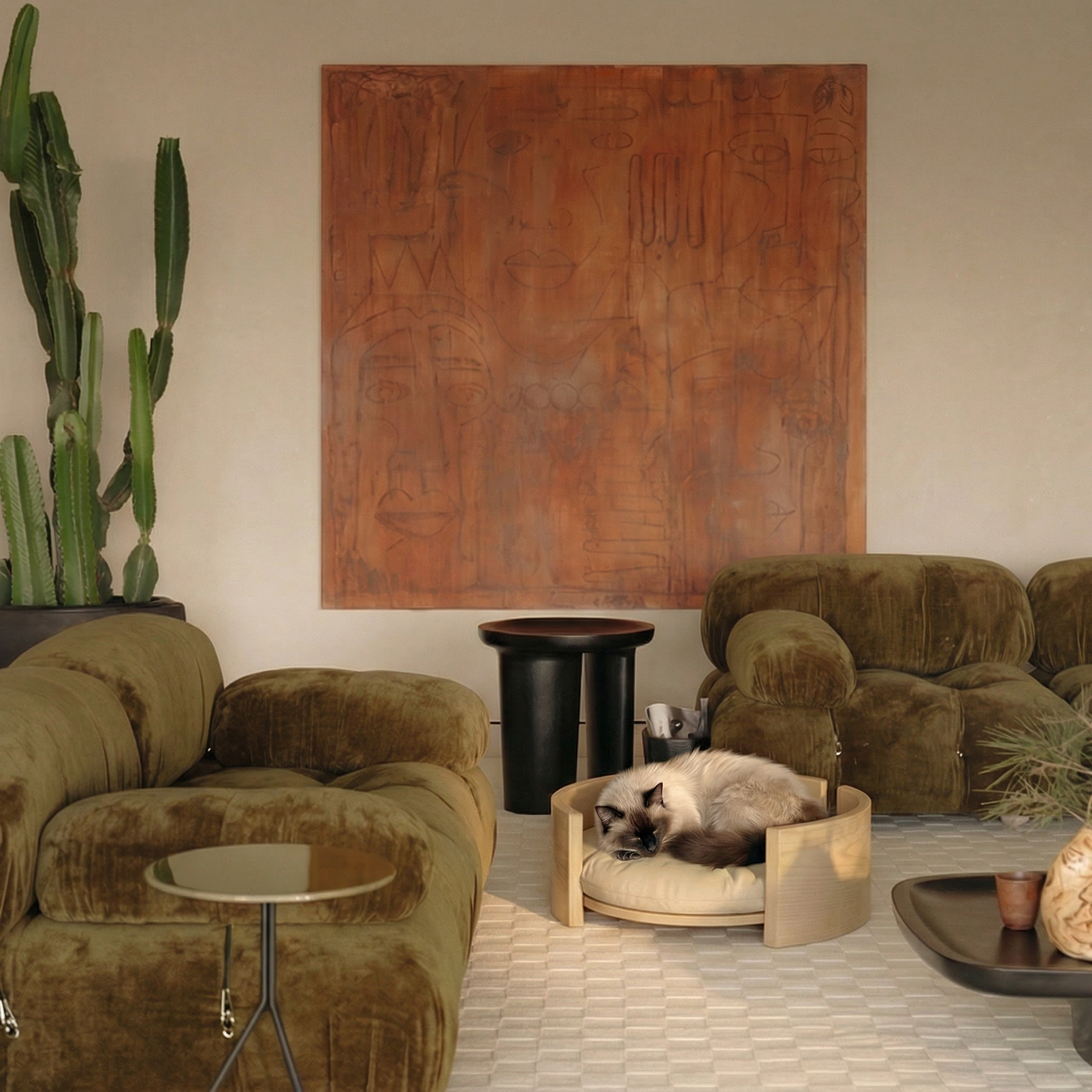 Cama Redonda de Madera de Fresno Maciza para Mascotas