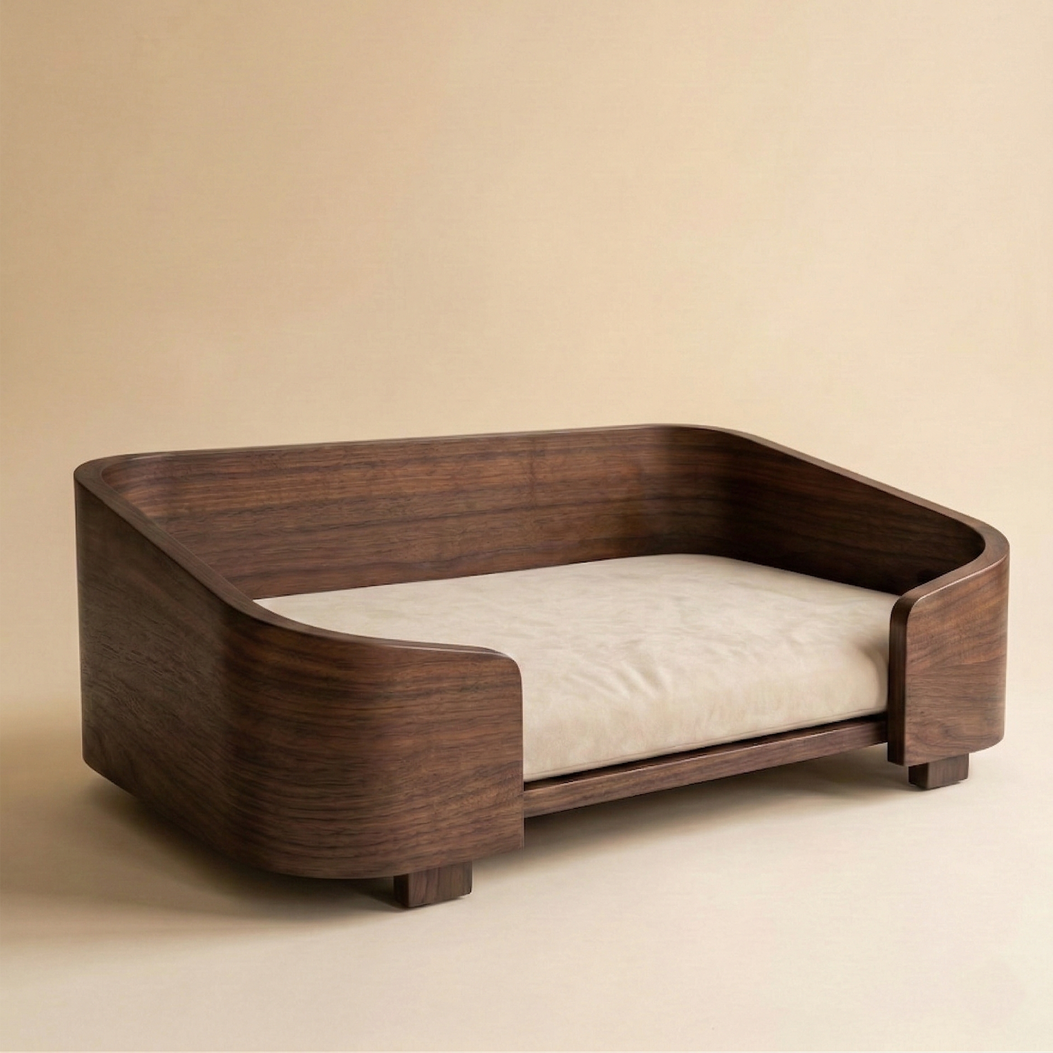 Cama cuadrada de nogal macizo para mascotas