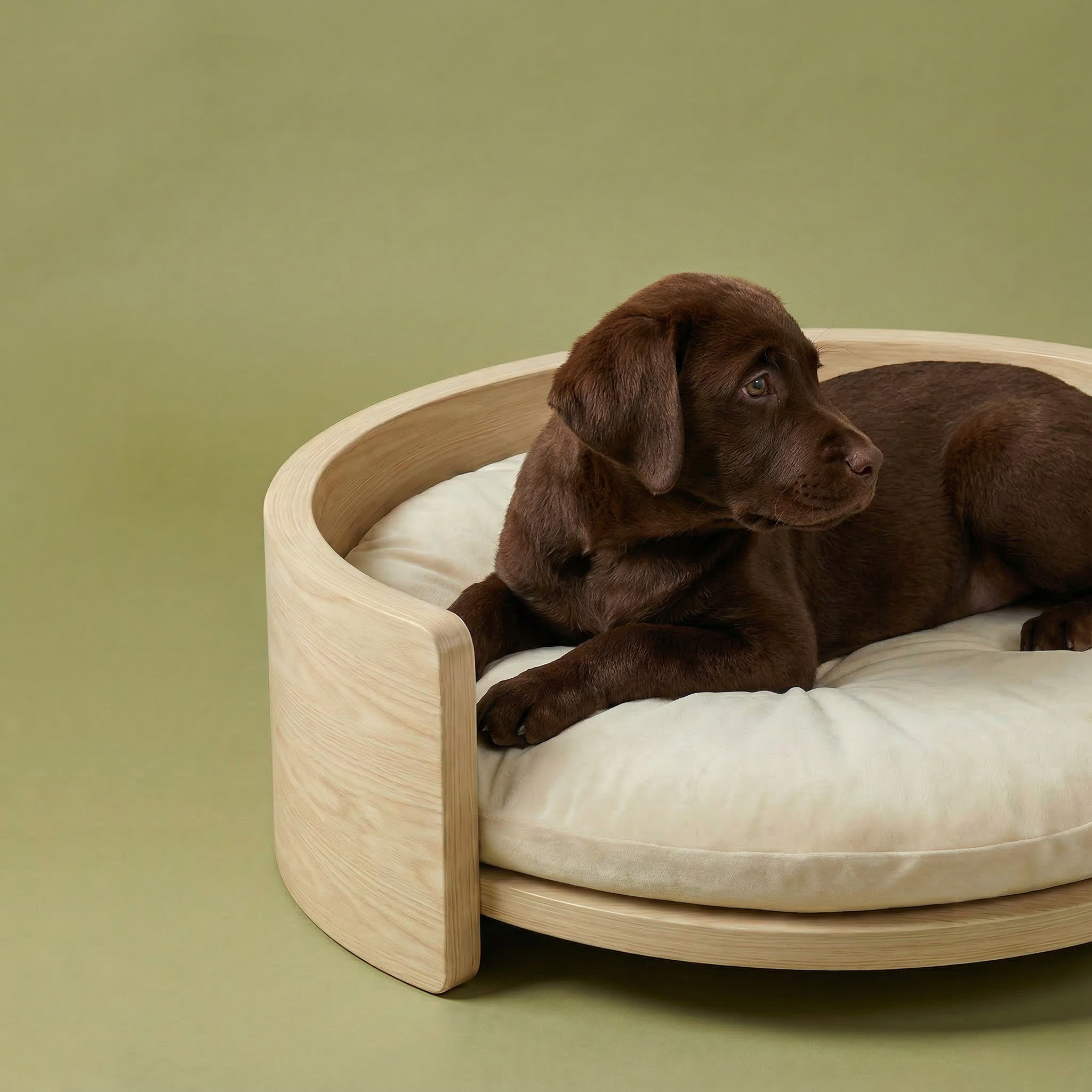 Cama Redonda de Madera de Fresno Maciza para Mascotas