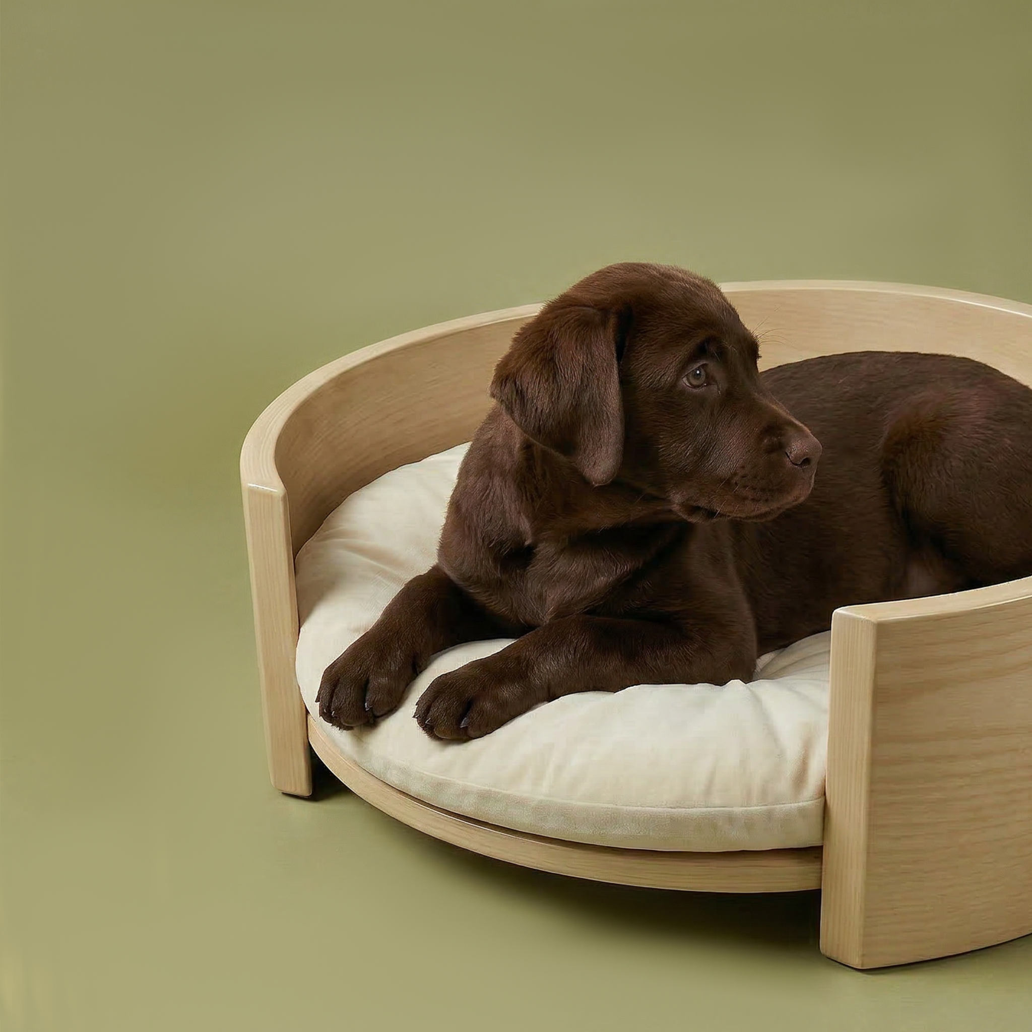 Cama Redonda de Madera de Fresno Maciza para Mascotas
