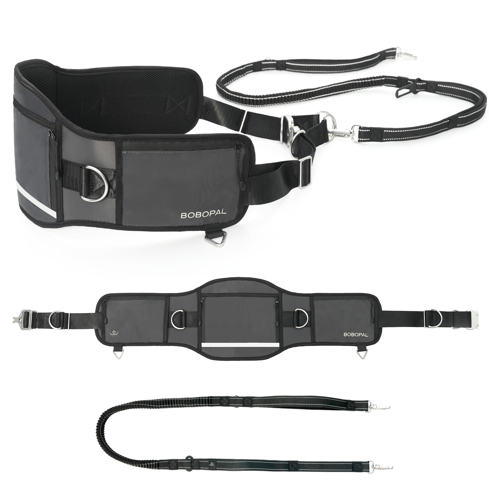 7.8" wide waist dog leash fits waists 31"-61", evenly distributing pulling force for balance and comfort.